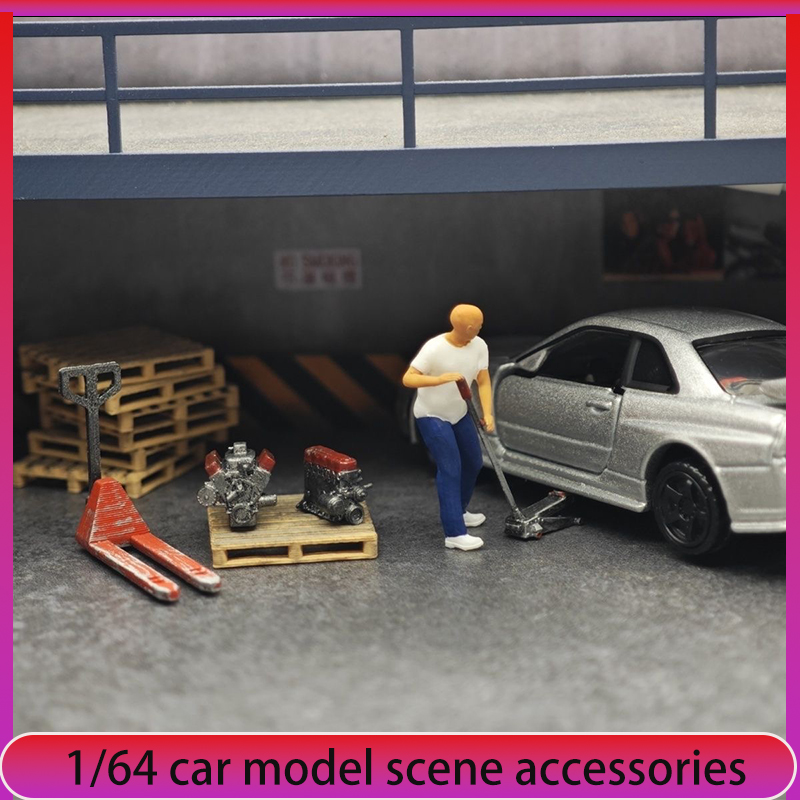 Car Jack - 1:64 자동차 모델 수리점 장면 장식,
