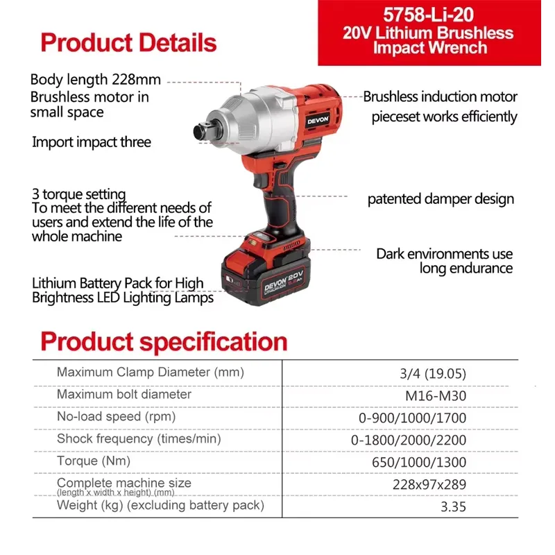 데본 20V 대형 토크 3단 토크 설정 임팩트 렌치 2 - Torque Wrench 리뷰 및 가격